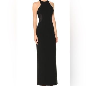 H by HALSTON SATIN-TRIMMED TULLE-PANELED CREPE GOWN IN BLACK size 10